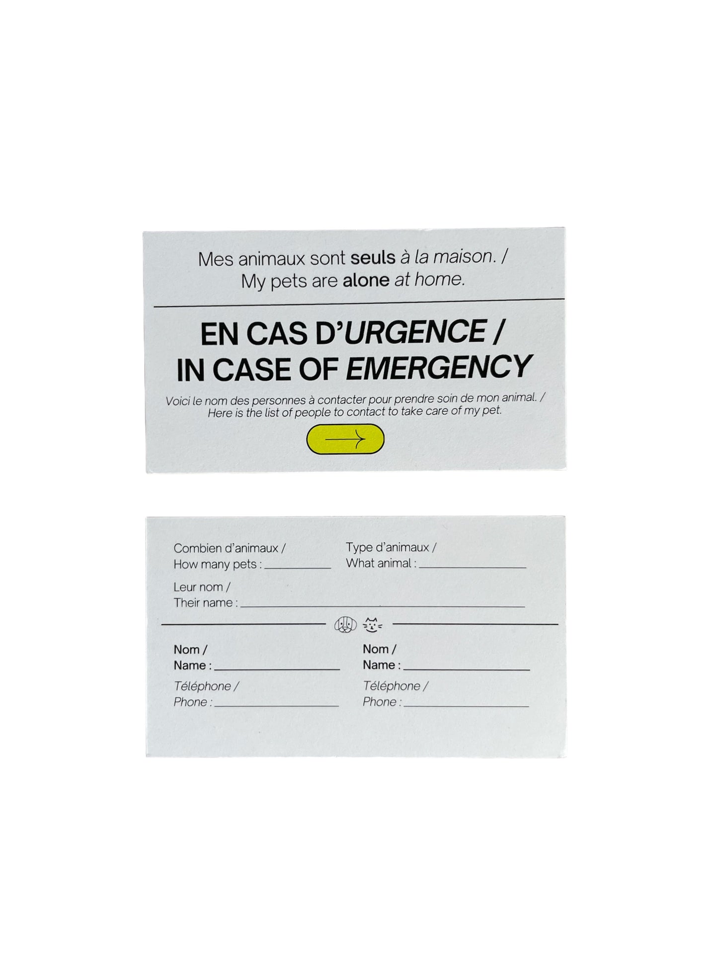 Carte 'En cas d'urgence'